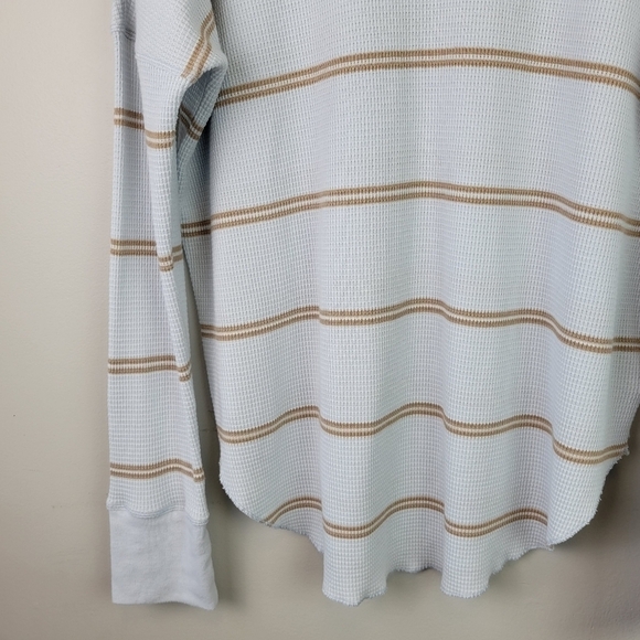 ARITZIA Babaton Cowlneck Thermal Long Sleeve Top Stripe Blue Tan L - Picture 4 of 11